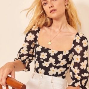 Reformation Georgia square neck floral top